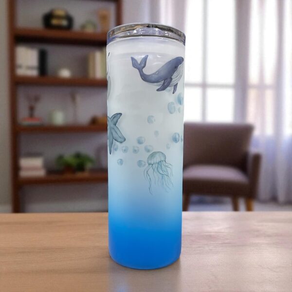 Ocean Animals Blue Ombre 25oz Frosted Glass Tumbler - Image 3